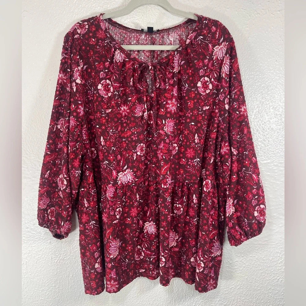 Lane Bryant Floral Front Tie Pullover Blouse Women’s 26/28 Summer Spring Casual